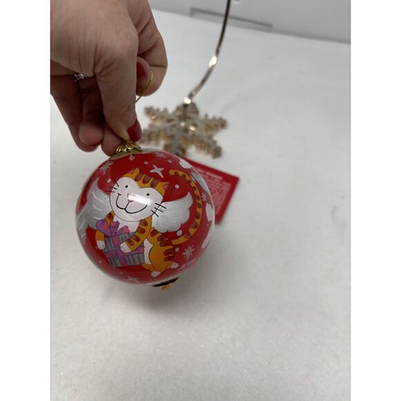 Pier 1 Li Bien Cats and Dogs Christmas Ornament 2010 Red Round Kitty Puppy - Picture 3 of 5